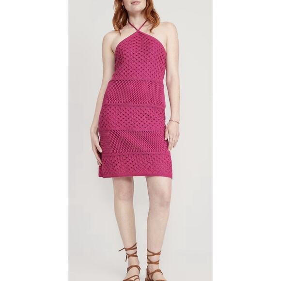 Old Navy Dresses & Skirts - Old Navy Crochet Knit Halter Sleeveless Dress Size XS NWT Pink